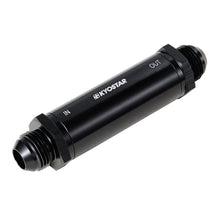 Load image into Gallery viewer, KYOSTAR AN6/AN8 Billet Black Inlet Slim Line Fuel Filter Universal 30 Micron Bronze Insert Condition New
