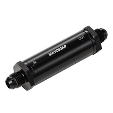 Load image into Gallery viewer, KYOSTAR Universal Anodised Billet Black AN6 Inlet Slim Line Fuel Filter 30 Micron Bronze Insert