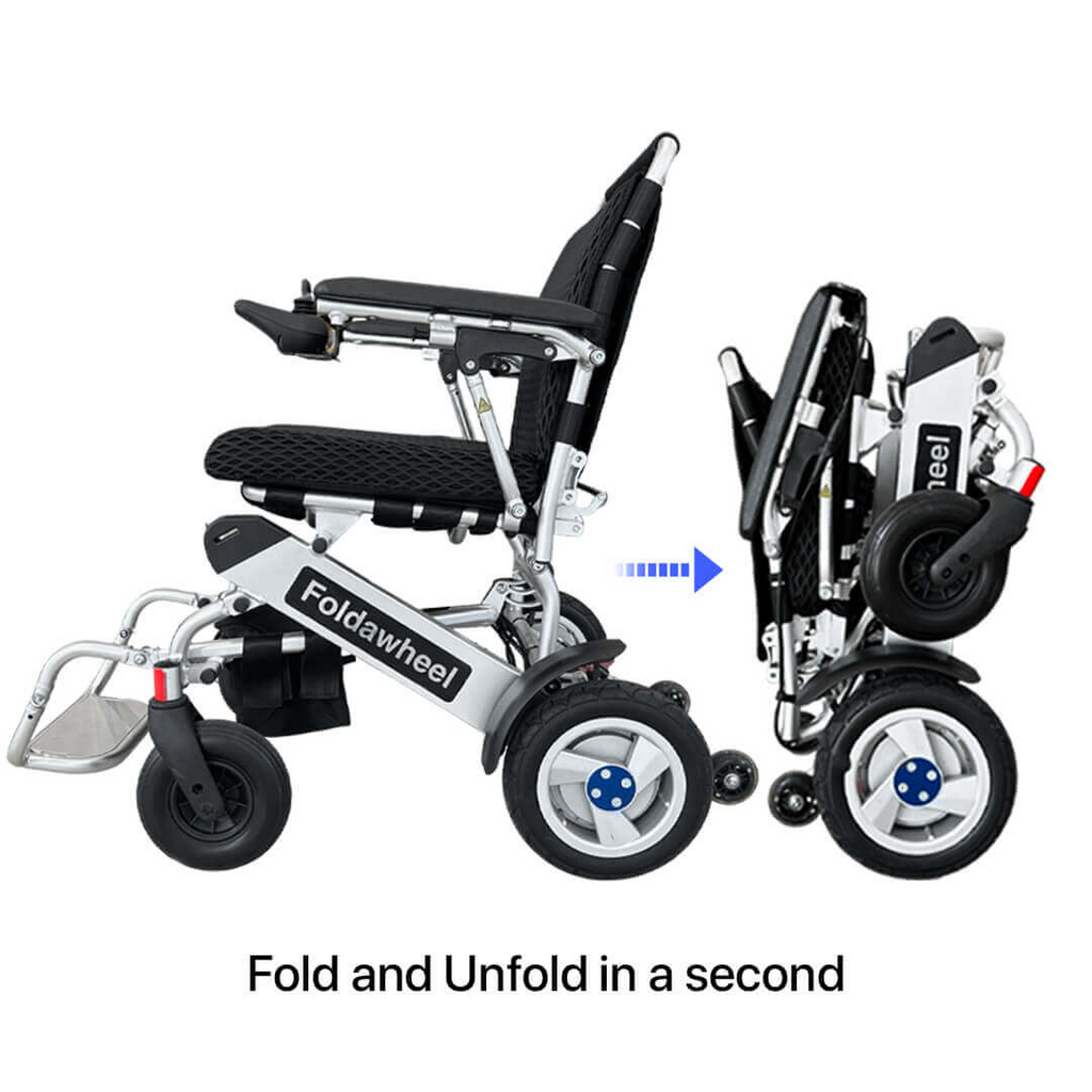 Foldawheel Lightweight Electric Wheelchair – PW-999UL Ultra-Portable Model
