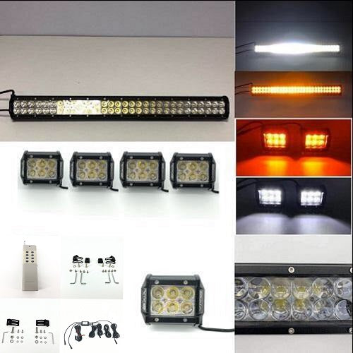 1 Slide Bracket Dual Color Strobe Light Bar Sync with 4 Packs 4" LED Pods-0