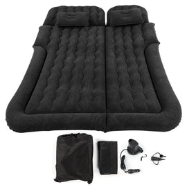 2-in-1 Car Inflatable Mattress Soft PVC Flocking Travel Bed with Pump Black-0