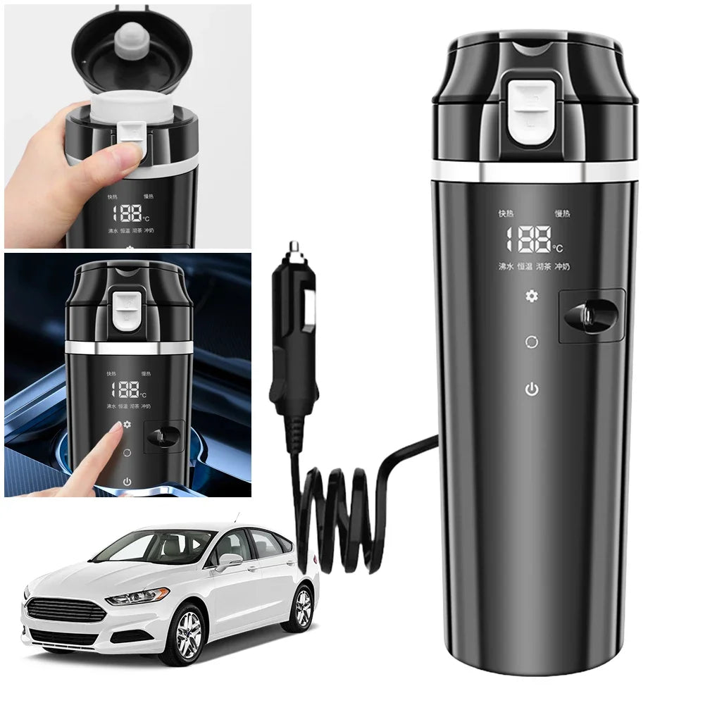 Smart Car Heating Mug with Digital LCD Display 500ML Stainless Steel Black-2