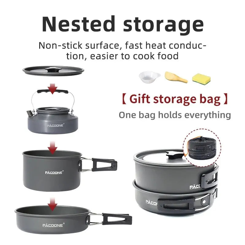 Portable Camping Cookware Set Outdoor Tableware Kit Black-3
