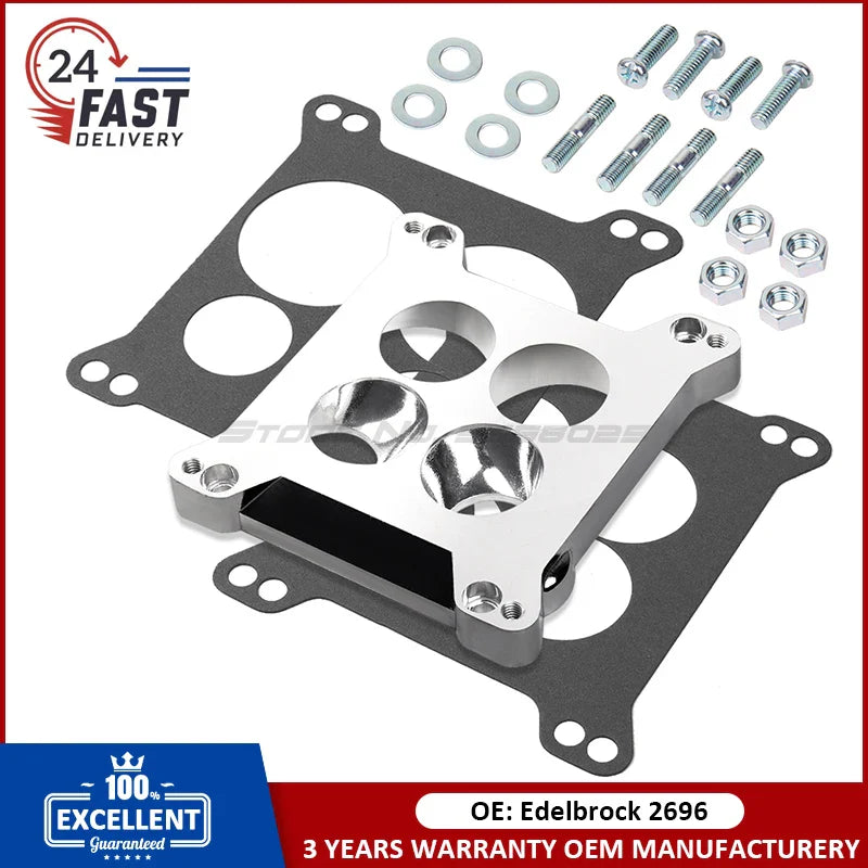 High Quality Edelbrock 2696 Carb Adapter 0.850" Aluminum Spacer for Square-Bore to Quadrajet/Thermo-Quad Manifolds W/Hardware