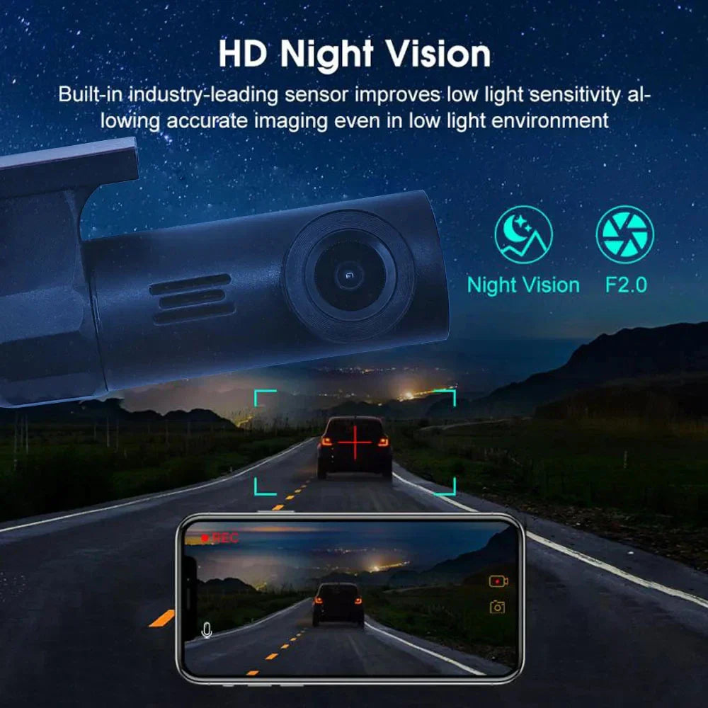 Smart WiFi Dash Cam 1080P HD Night Vision Car DVR Black-3