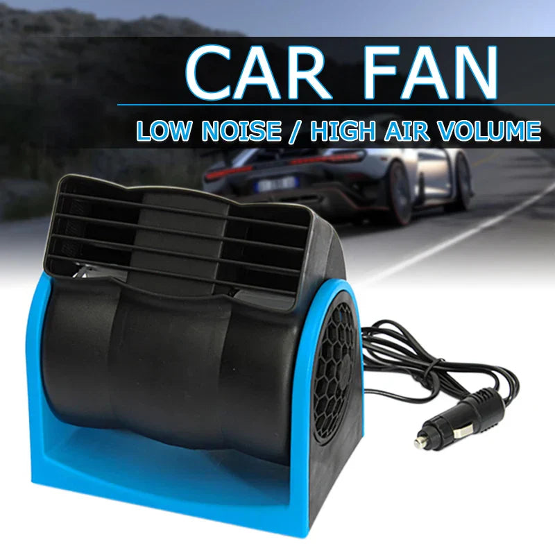 12V Adjustable Car Air Conditioning Fan Dual Speed Silent Cooling Fan Blue-2