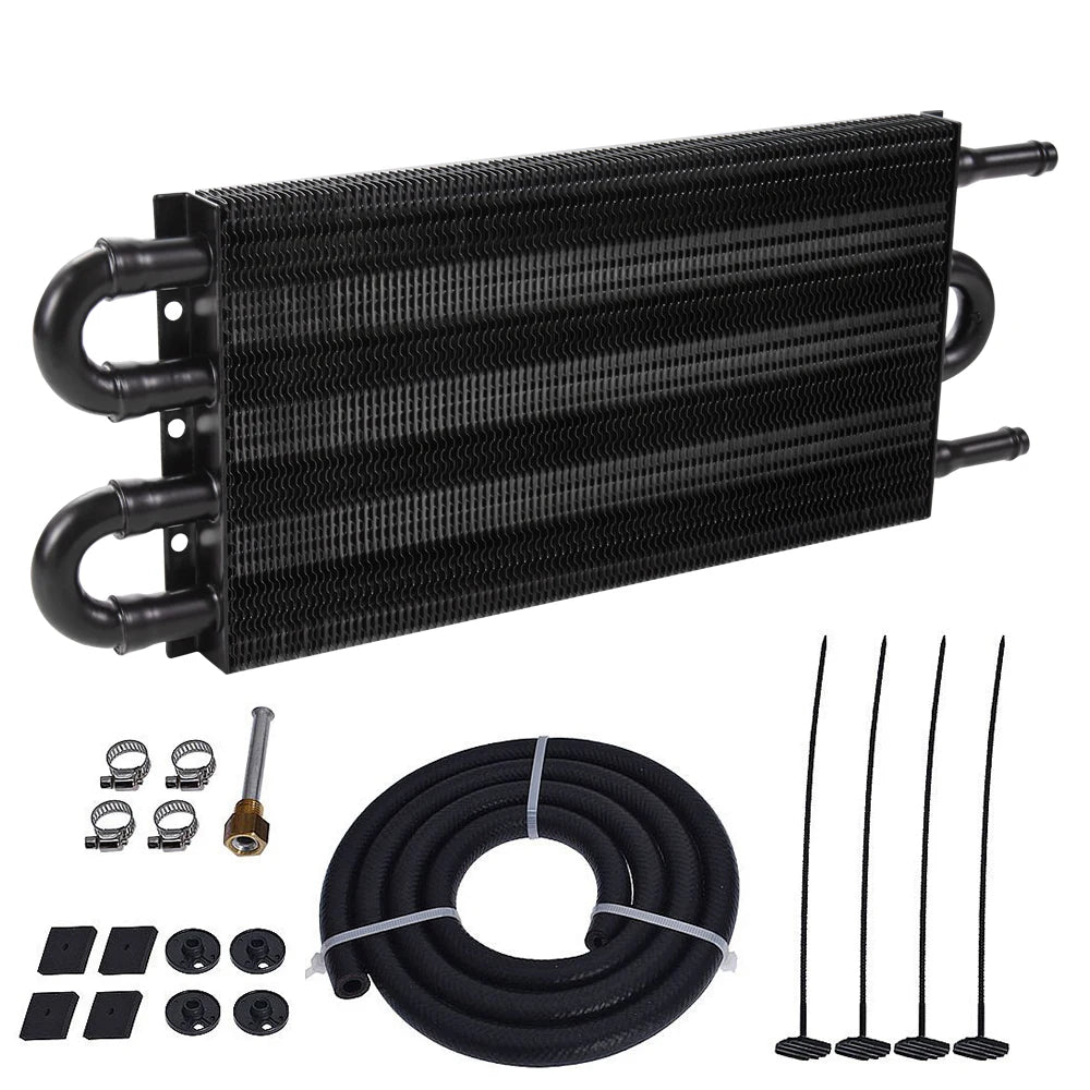 Universal 5/6'' Racing 4-Row Transmission Oil Cooler Black/Silver Aluminum Engine Tube Fin Manual Radiator Cooling Syste