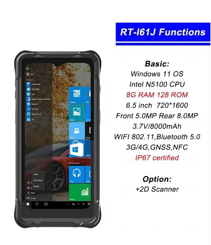 Windows 11 Rugged PDA Tablet | 6.5" Display, Intel N5100, 8GB RAM, 128GB Storage, IP67 Waterproof Handheld Industrial Data Collector
