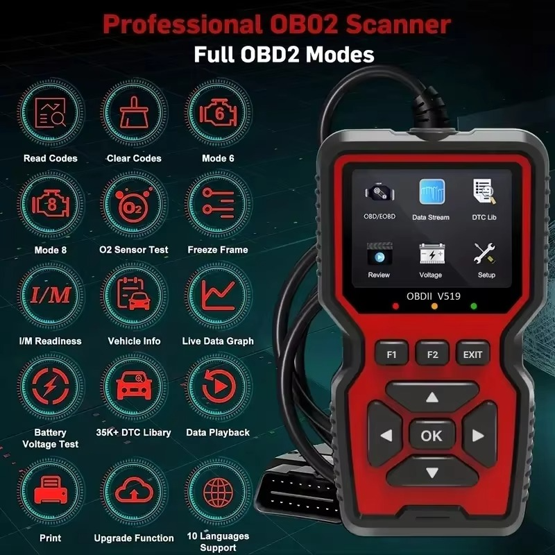 V519 OBD2 Car Fault Detector Scanner 12-Month Warranty Diagnostic Tool with Check Code Reader