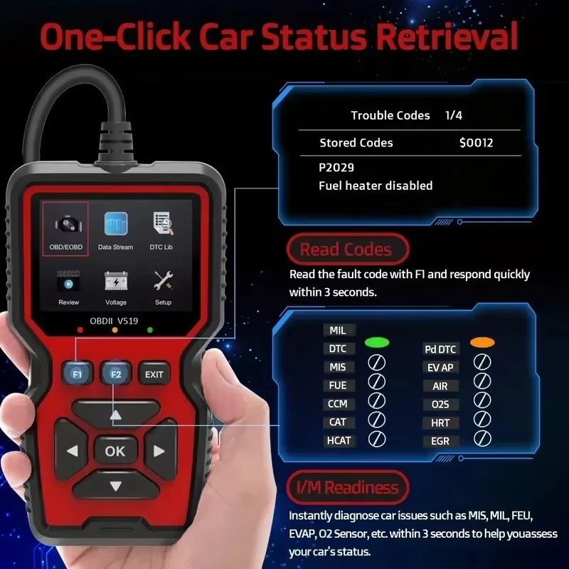 V519 OBD2 Car Fault Detector Scanner 12-Month Warranty Diagnostic Tool with Check Code Reader