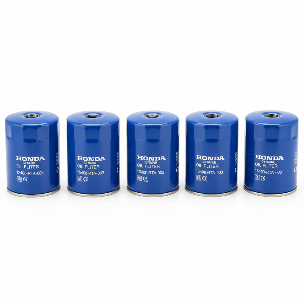 5 Honda genuine oil filters arranged in a row