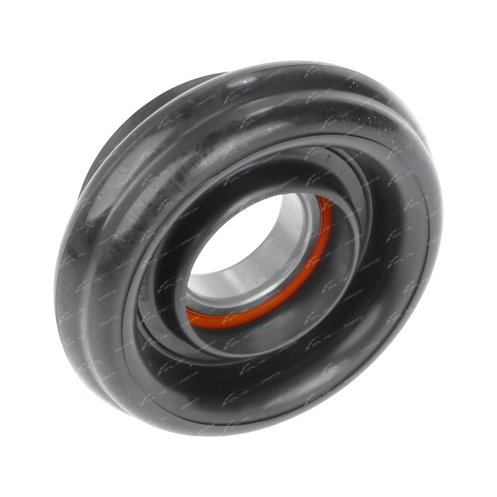 Black rubber wheel with metal core on a white background