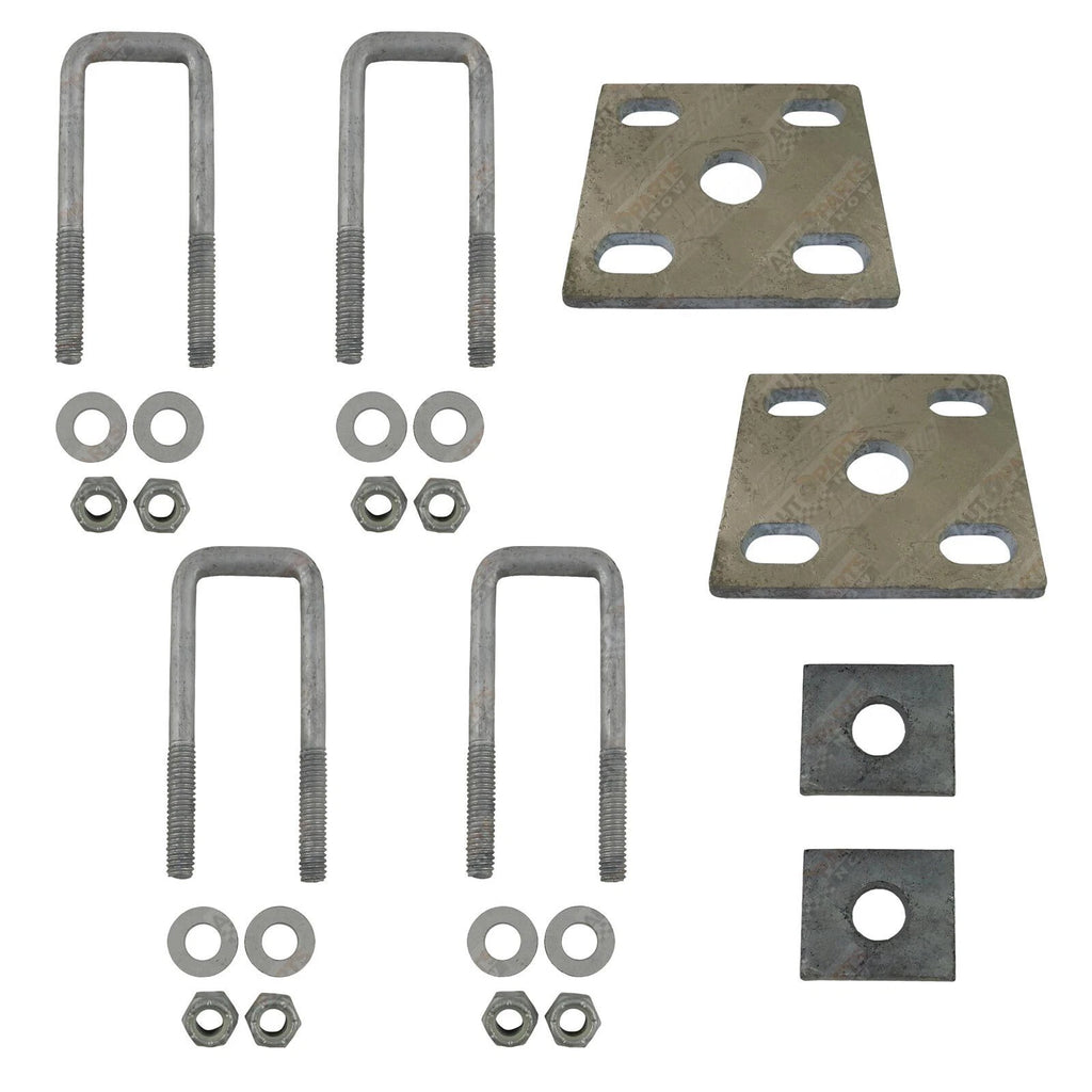 U Bolt Kit 40mm 1 1/2" Square x 4.5" Galvanised Trailer Fish Plates Axle Pads