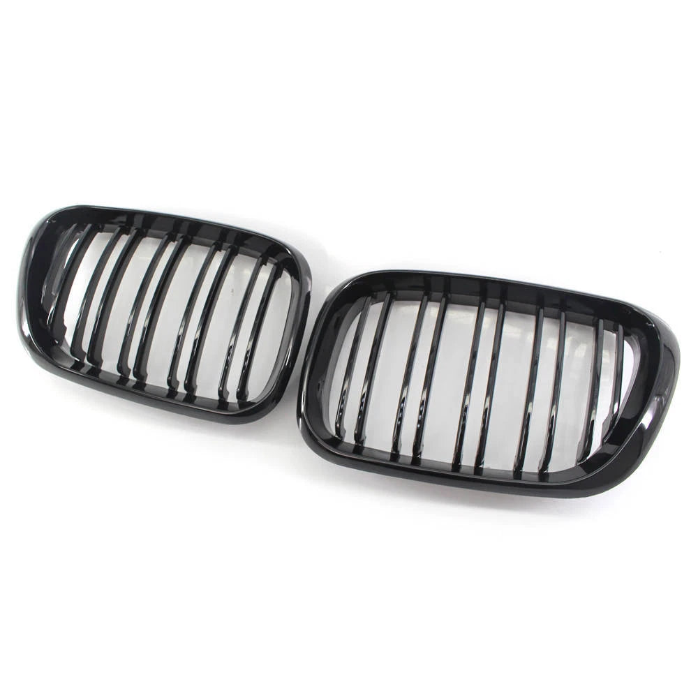 Gloss Black Dual Slat Front Kidney Grill Grilles For BMW X5 E53 2000-2003 01 02