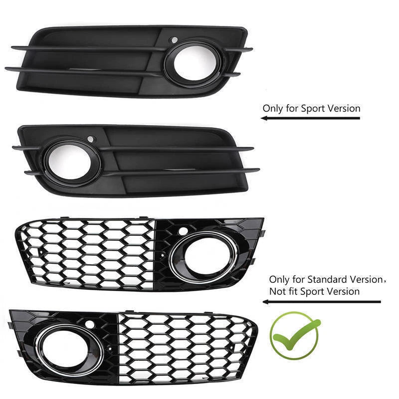 L+R Black Chrome Honey Comb Fog Light Cover Grille Grills For Audi A4 B8 2009-11
