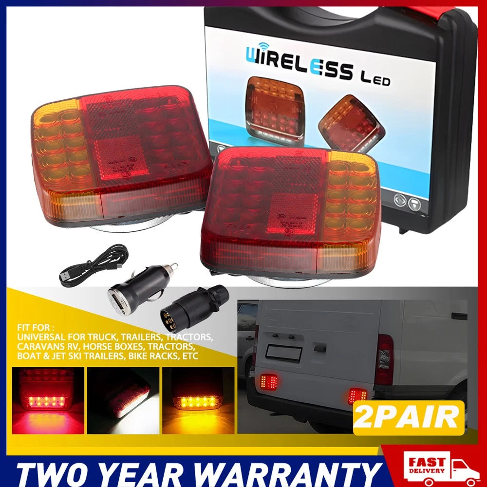 4x 12-24V Wireless USB Magnetic LED Tail Lights kit Towing Trailer Rear Lights