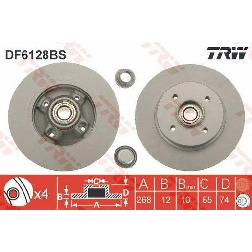 TRW Brake Rotor 268mm Rear DF6128BS