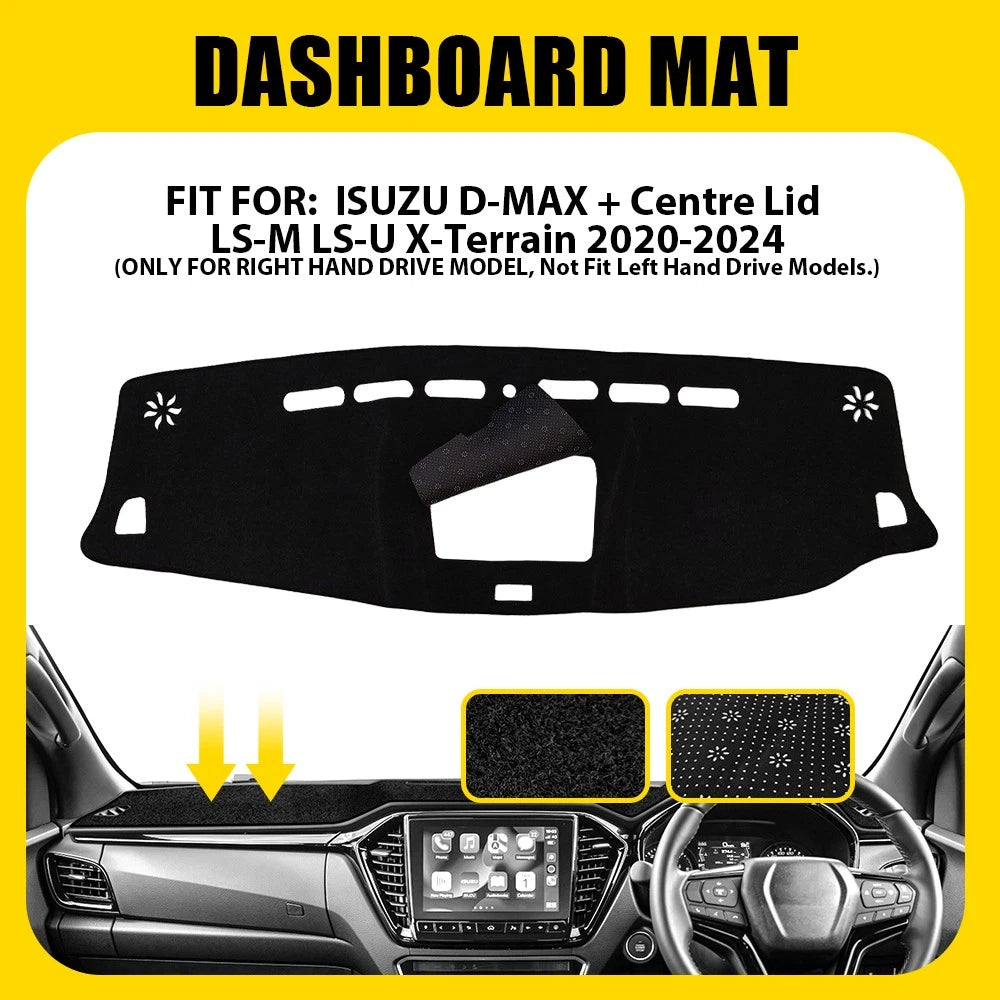 Dash Mat Sun Cover For Isuzu Dmax D-MAX 2020-24 with Centre Lid Dashboard