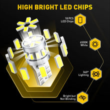 Load image into Gallery viewer, AUXITO 10x T10 18-LED White Car Interior Light Parker Bulb Wedge Globe 6500K