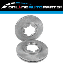 Load image into Gallery viewer, 2 Front Disc Rotors Slotted + Drilled + 4x4 Brake Pads for Patrol GU Y61 1997~15
