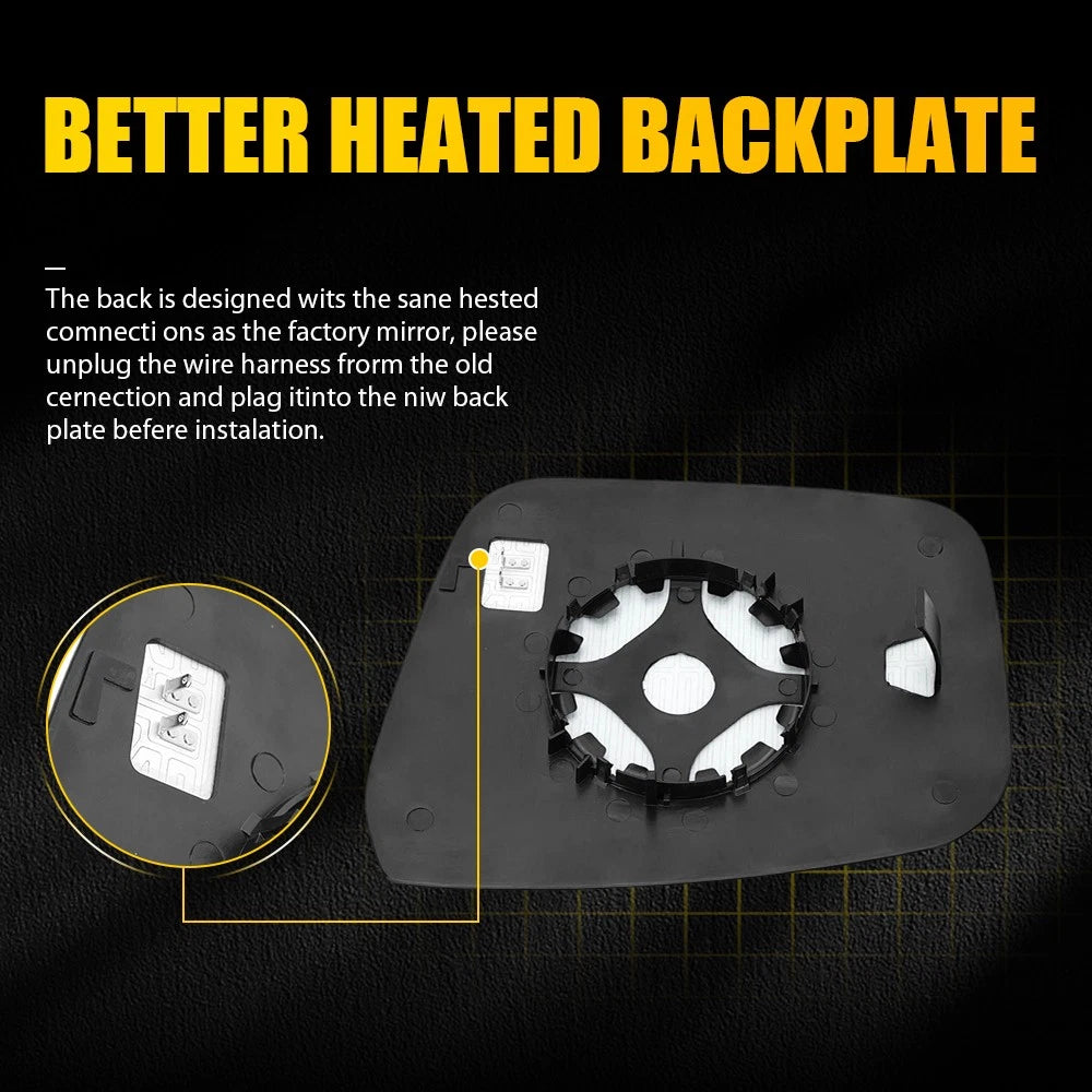 Premium Left Side Mirror Glass for Nissan Navara D40 2007-2015 [Heated] w/ Plate