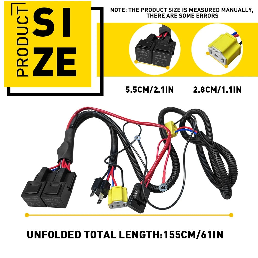 H4 Negative-Switched LED Headlight Headlamp Relay Wiring Harness Plug Kit NEWA