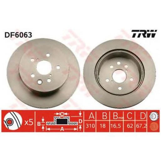 TRW Brake Rotor Rear DF6063S