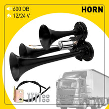 Load image into Gallery viewer, Loud Sound 600DB Horn Train Air Horn Trumpets 3 Black for Boat/Car/SUV 12V 24V