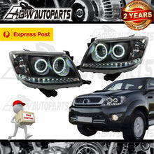 Load image into Gallery viewer, SET Headlights For Toyota Hilux N70 7/2011-2015 Black HALO Angel Eyes Projector