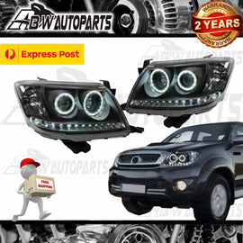 SET Headlights For Toyota Hilux N70 7/2011-2015 Black HALO Angel Eyes Projector