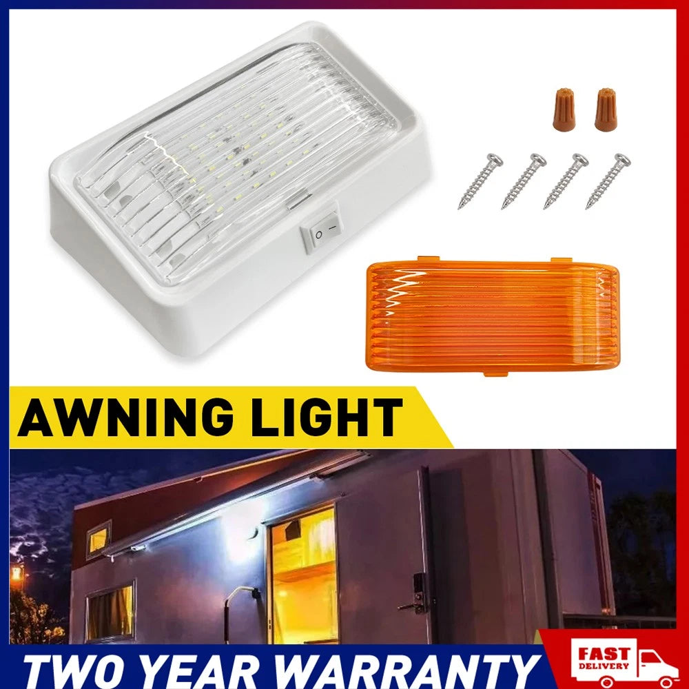 White / Amber Switch Color LED Awning Light Caravan RV Exterior Dome Lamp 1x