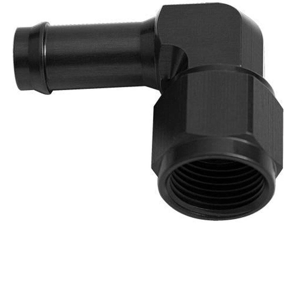 Aeroflow AF413-06BLK Female -6AN 90Deg To 3/8" Barb Black Swivel Nut