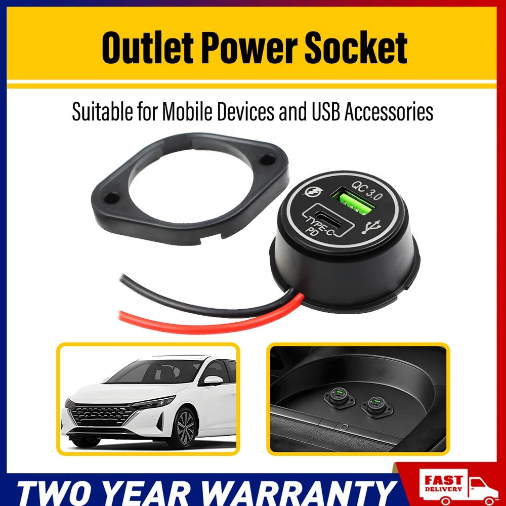 12-24v TYPE C + QC 3.0A USB LED Surface Mount Panel 12v Outlet Power Socket 12v