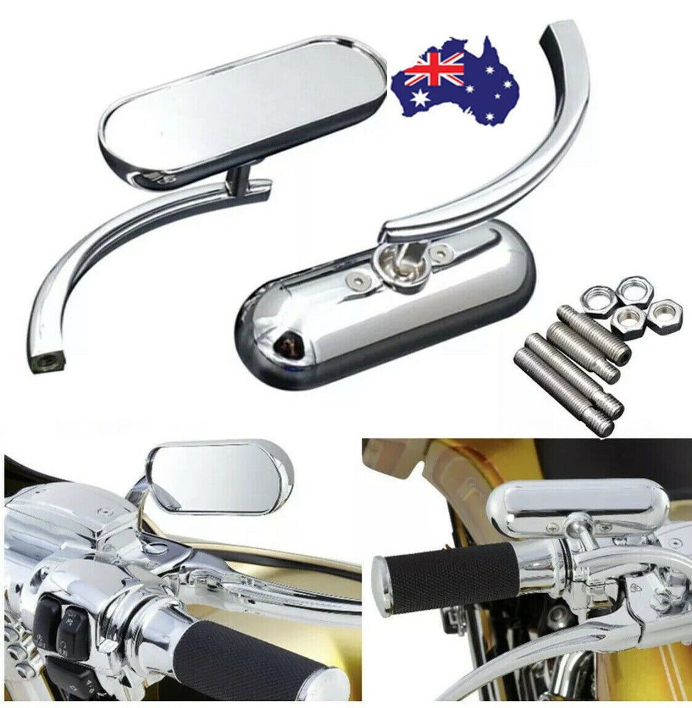 2x Chrome Motorcycle Mini Oval Rearview Mirrors For Harley Softail FXST FXR FXD