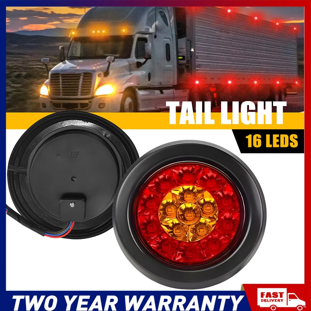 2/4/6X 4" Round LED Tail Lights RED AMBER Stop Brake Indicator Trailer Truck A