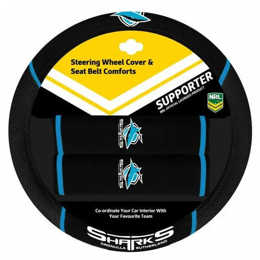 NRL Steering Wheel Cover/Seat Belt Cover Set - Cronulla Sharks ACNRLSHAACC