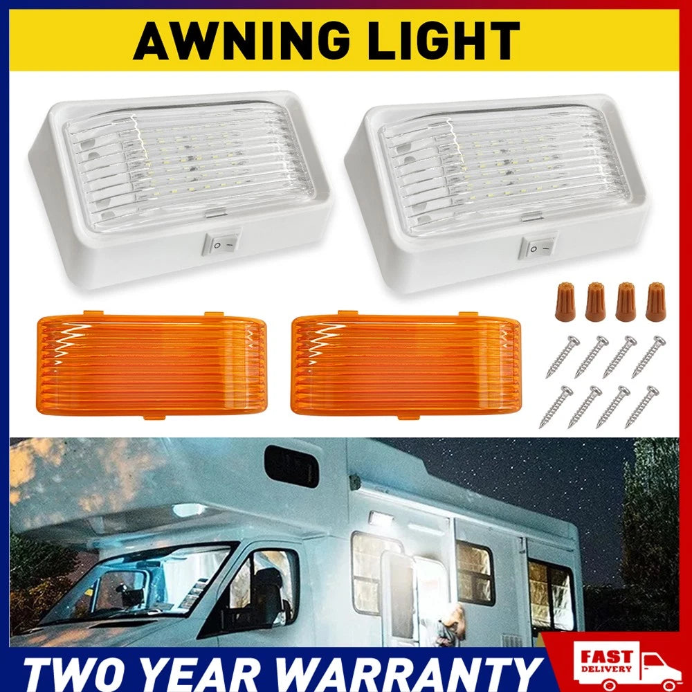 2X Waterproof LED Awning Light RV Caravan Boat Exterior Strip Lamp White Amber A