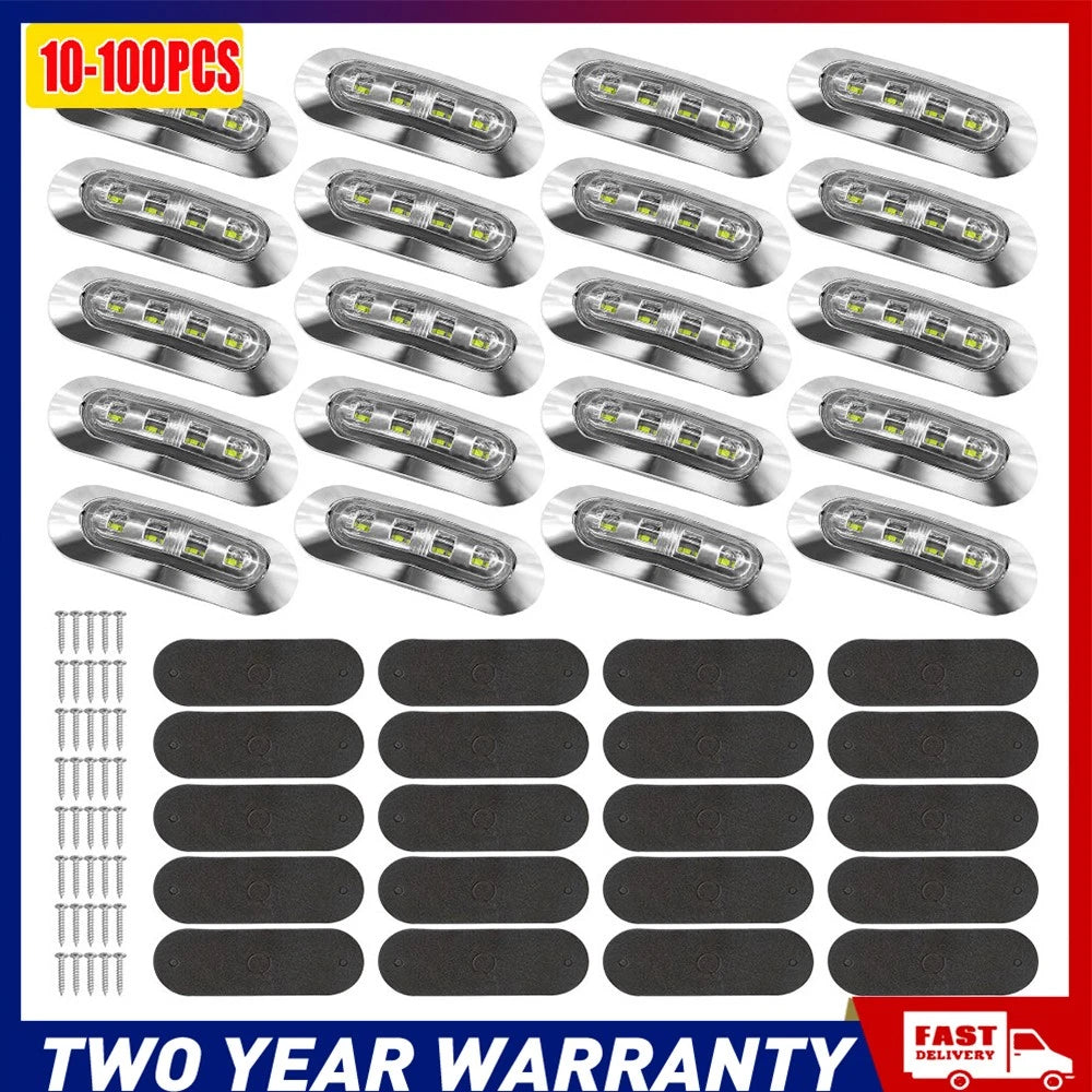 10-100X White LED Clearance Lights Side Marker Lamp Trailer Truck Caravan. A