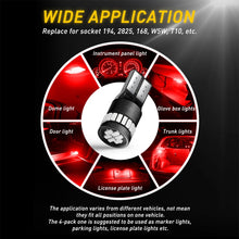 Load image into Gallery viewer, 10pcs Canbus Free T10 LED Red Car Side Wedge Light Globe Bulbs 194 168 W5W 12V