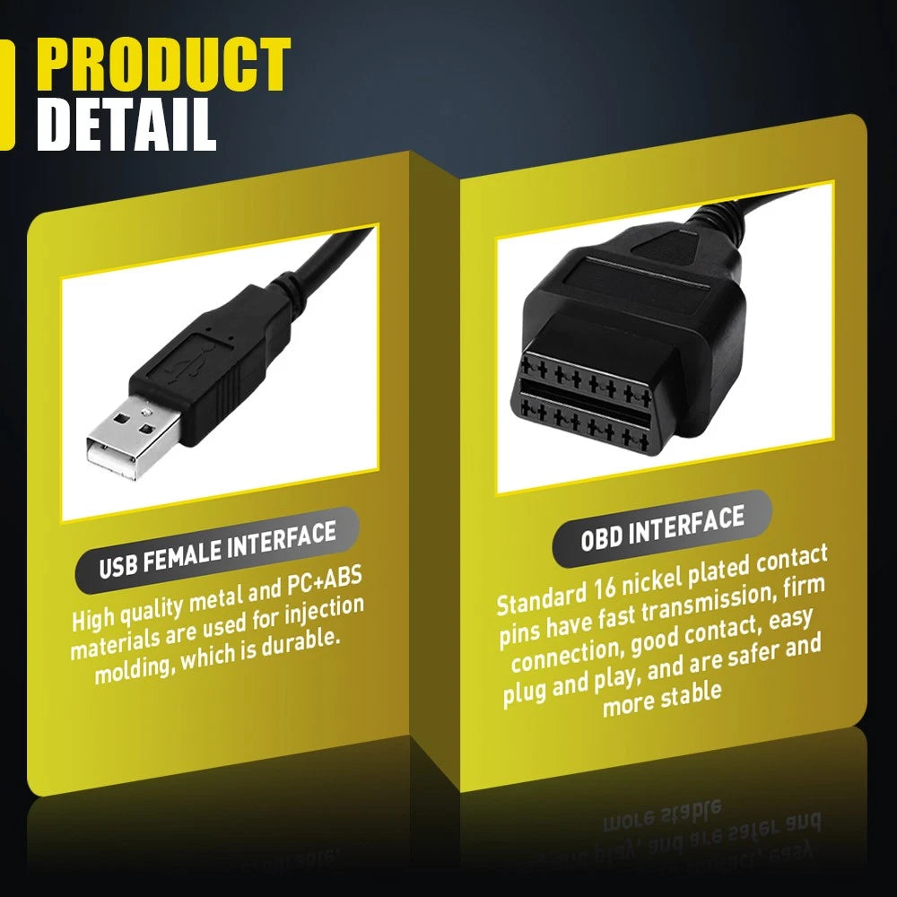 Diagnostic Tools 16 Pin OBD2 To USB Port Charger Adapter Cable Connector Brand