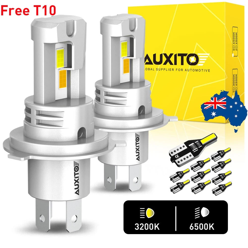 AUXITO Pair H4 Headlight White Amber Globe Light LED Bulbs Low Hi Beam 30000LM