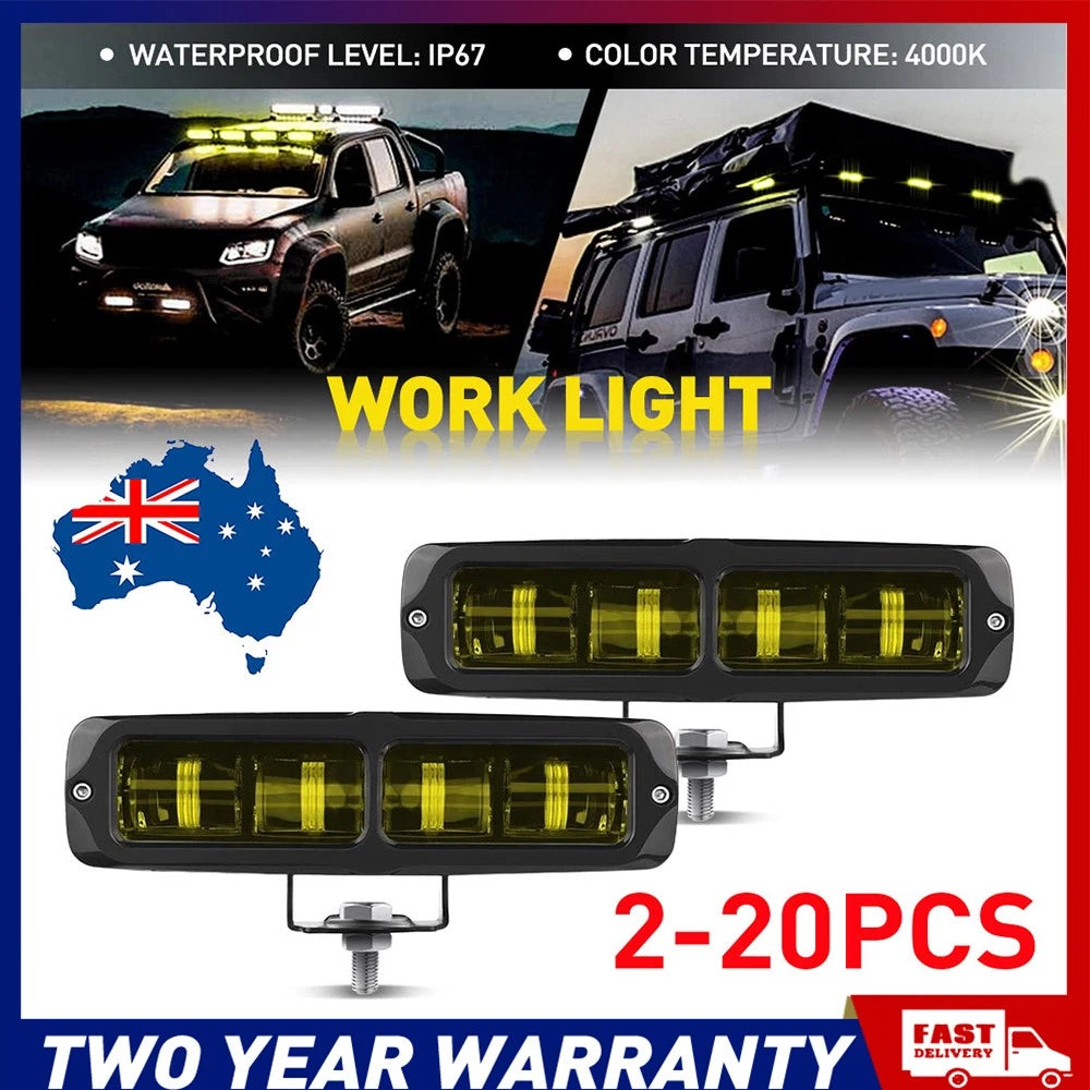 2-20x 6Inch Work Offroad Driving Light Amber LED Bar Flood Spot Combo Fog 4WD A