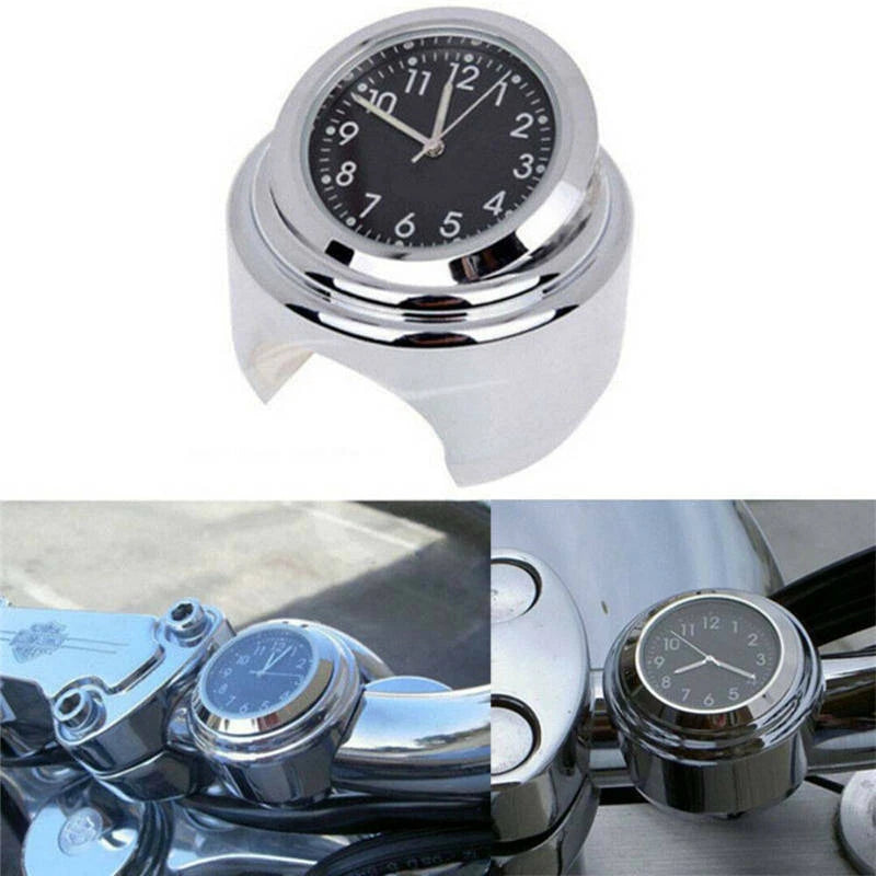Motorcycle Bike Chrome Waterproof Dial Handlebar Clock Glow Watch For 7/8" to 1"