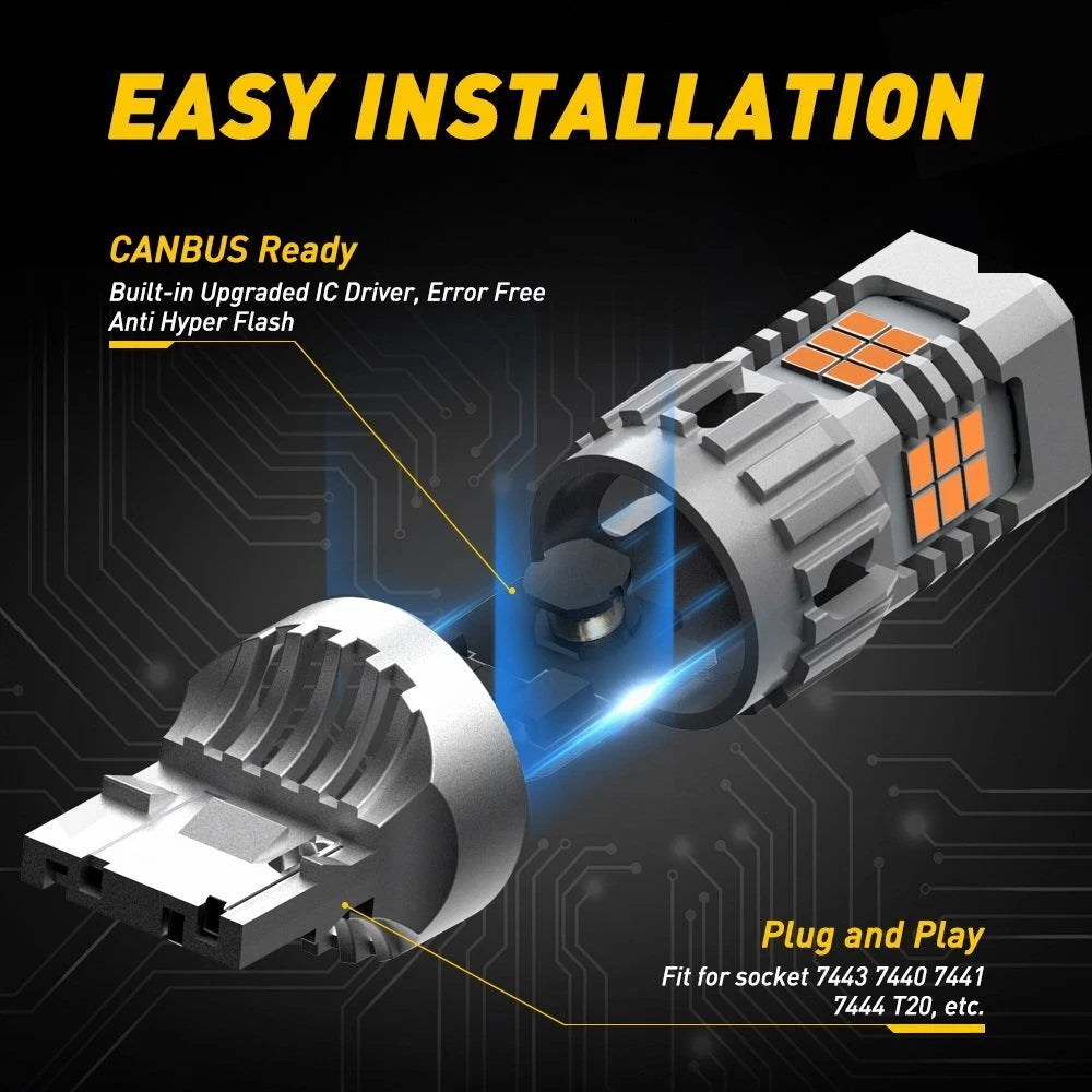 Pair 24smd T20 7443 7440 LED Amber Turn Signal Light BULBS GLOBE Waterproof NEW