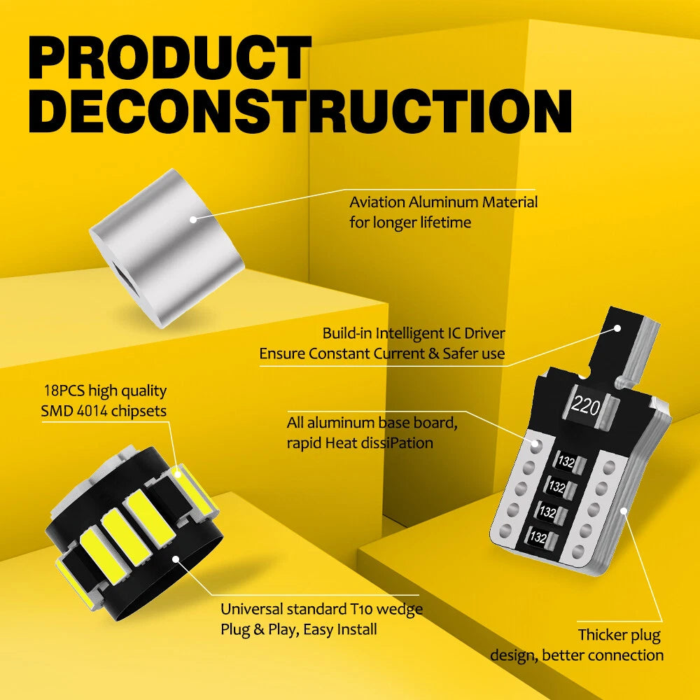 AUXITO T10 18-LED White Car Interior Light Parker Bulb Wedge Globe 6500K 12V New