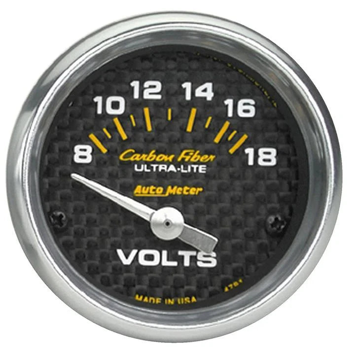 Autometer Carbon Fiber 2-1/16in Voltmeter 0-18V Short Sweep Electric AU4791