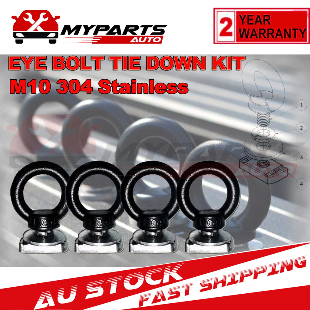 M10 Eye Bolt Tie Down Kit - Suits Rhino Rack Pioneer Stainless Steel Black 4/8