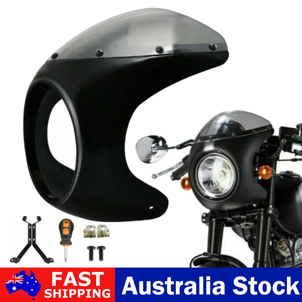 7" Universal Motorcycle Headlight Retro Cafe Racer Handlebar Fairing Windshield