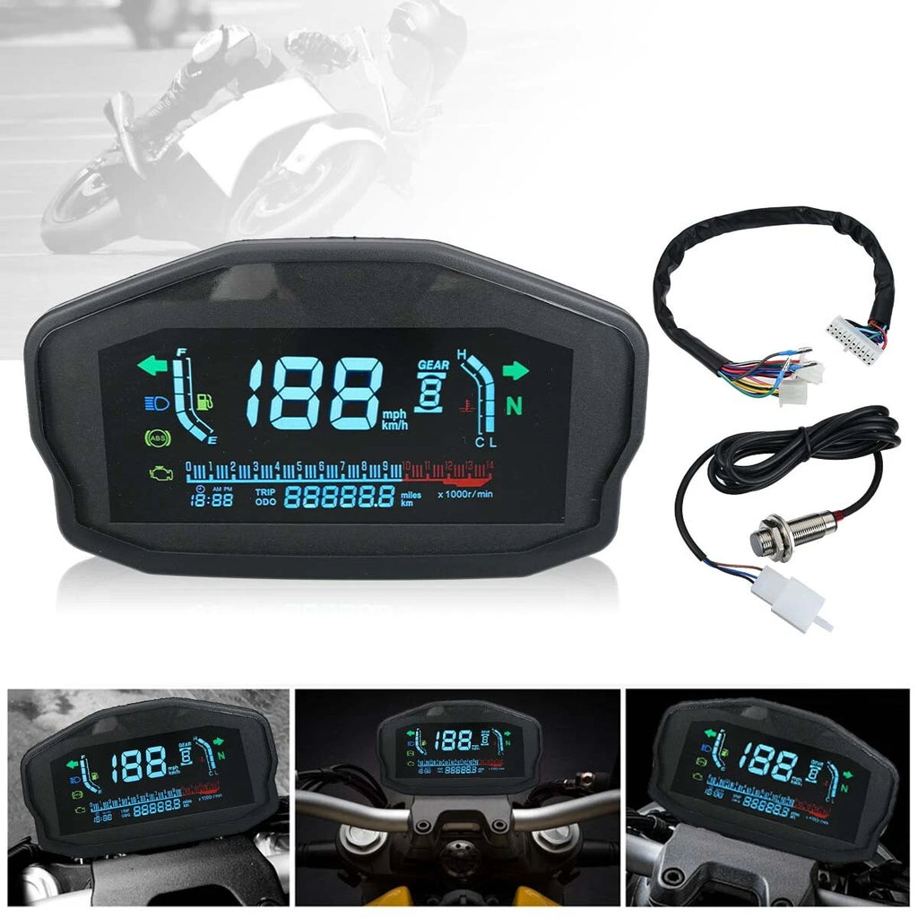 Universal Motorcycle Motorbike LCD Odometer Digital Speedometer Tachometer Gauge