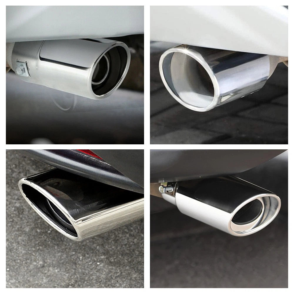 Universal Single Car Exhaust Muffler Tip Steel Stainless Round Pipe Tail Chrome